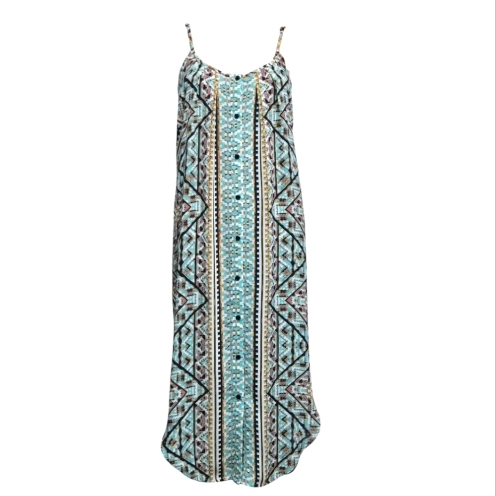 SKYE Geometric Patterned Buttoned Down  Sleeveless Dress Womens  Small